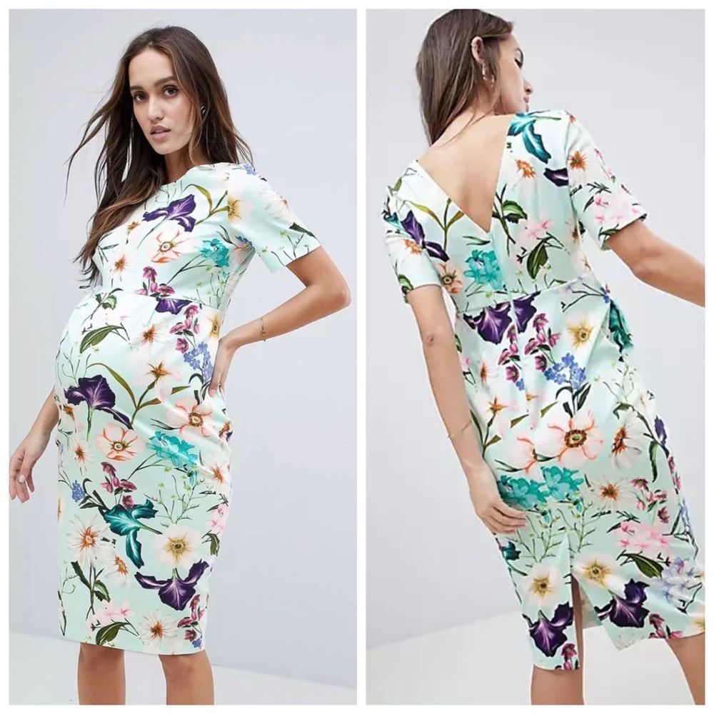 NWT ASOS Maternity Wiggle Floral Print MIDI Dress